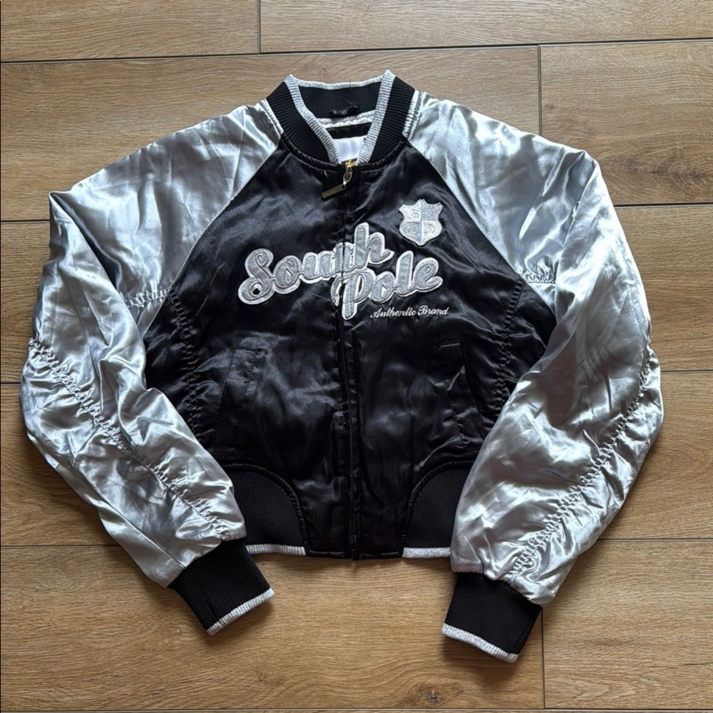 South Pole Black and Silver Bomber Jacket
